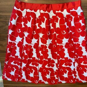 Mario Serrani skirt, red wht floral print, box pleat swing style, EUC ,Italian